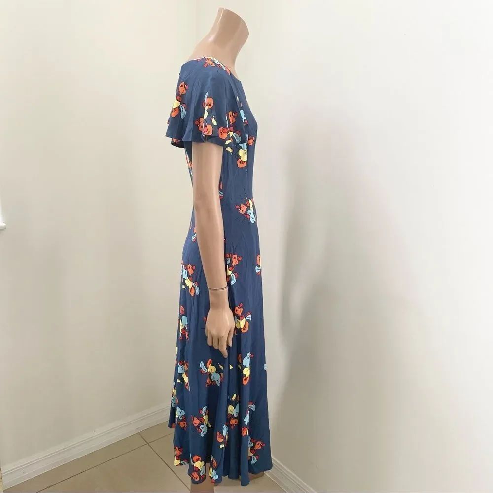 New Emily & Fin Celeste Blue Floral Print Cap Sleeve Midi Dress Xxs — image 7 of 8